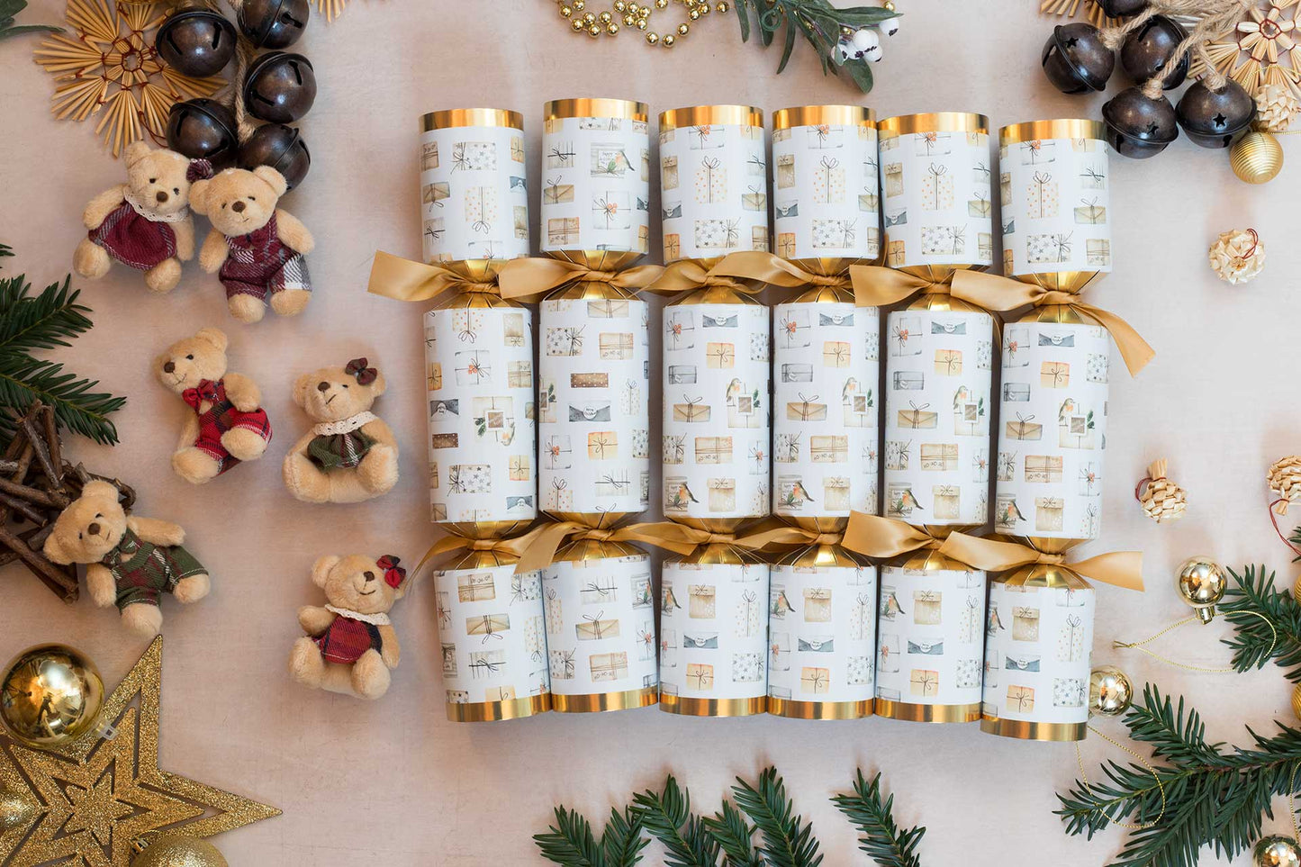 Teddy Bear Christmas Crackers (6 x 13-inch Crackers)